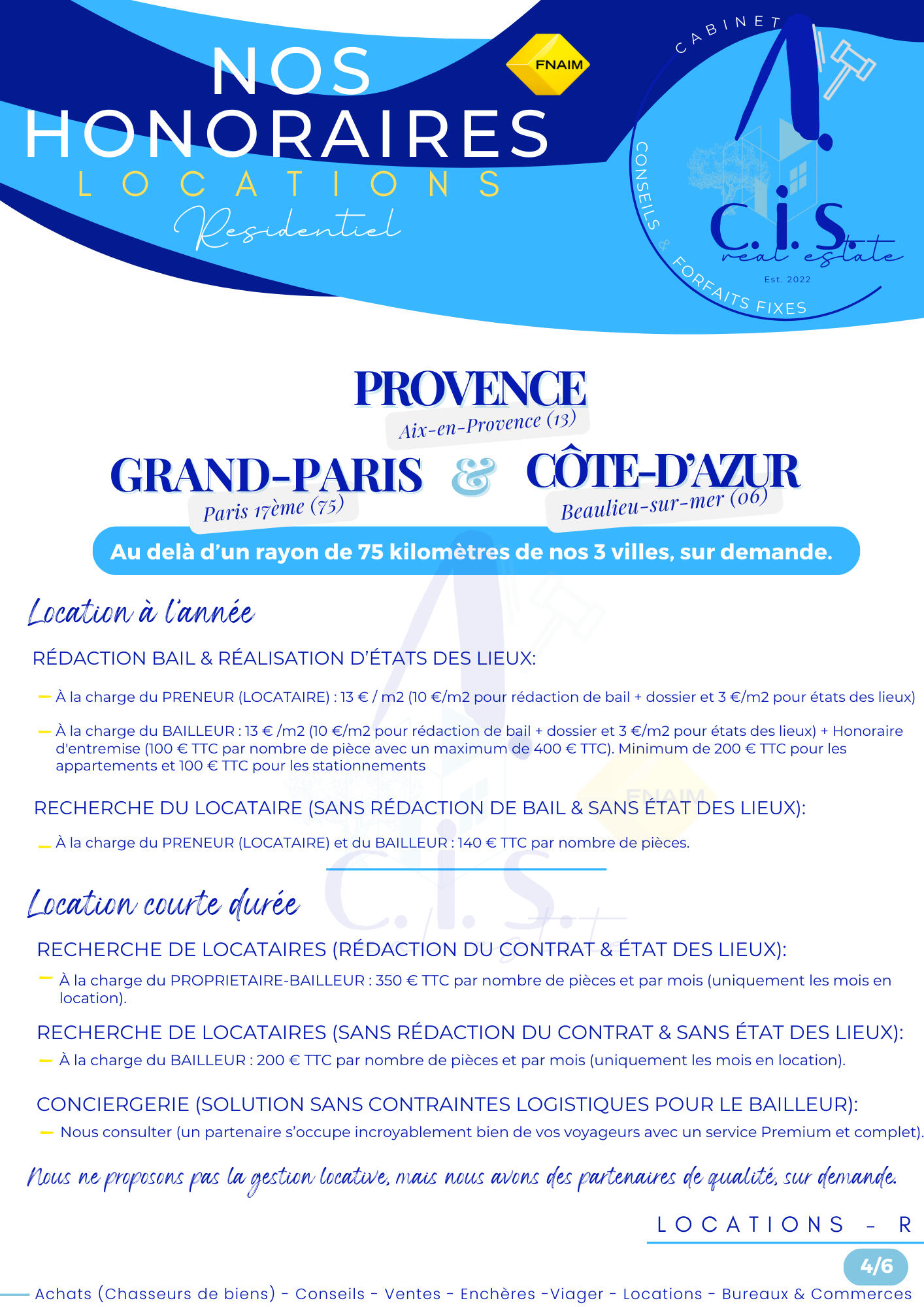 Honoraires ACIS - forfaits fixes 4/6