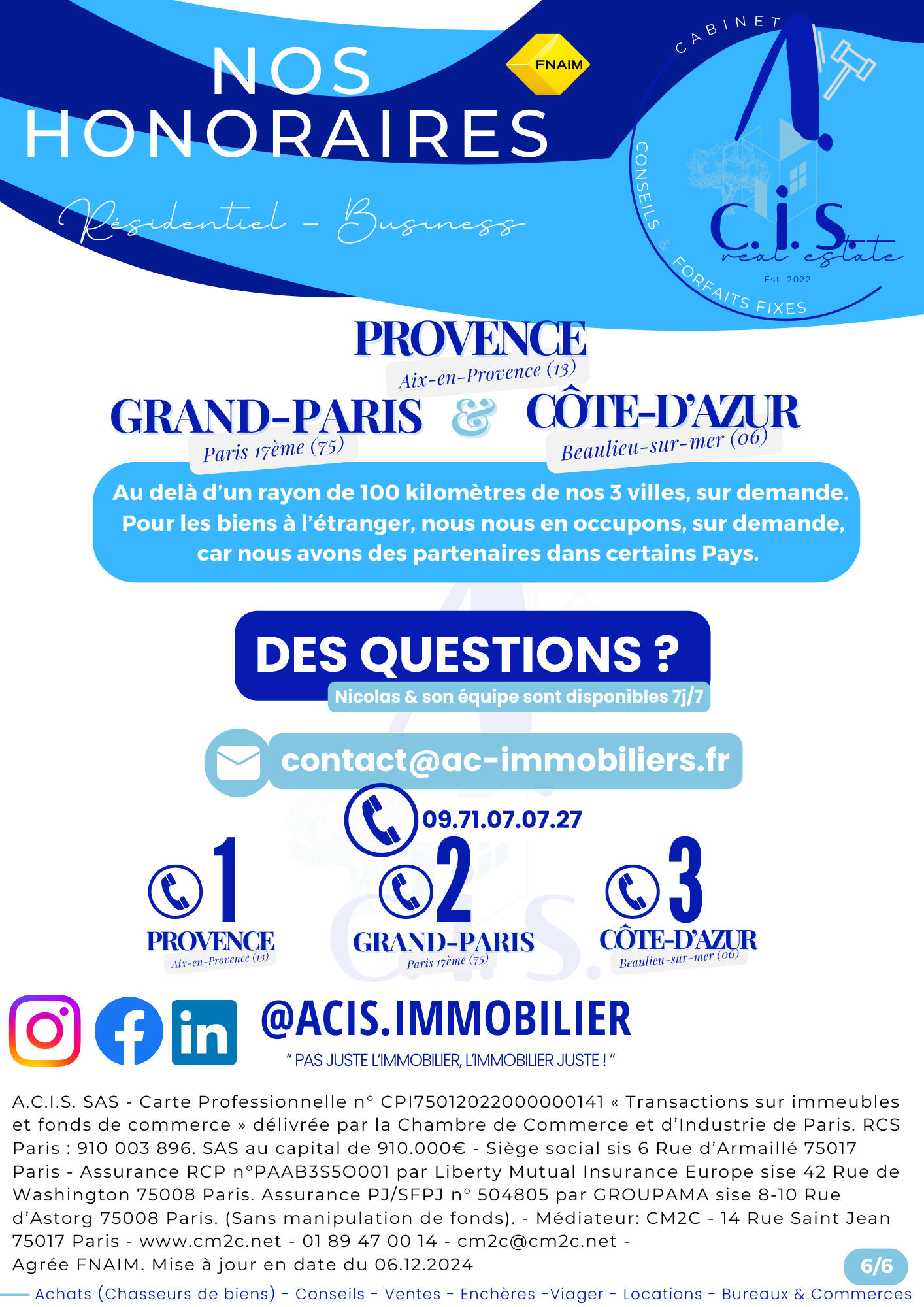 Honoraires ACIS - forfaits fixes 6/6