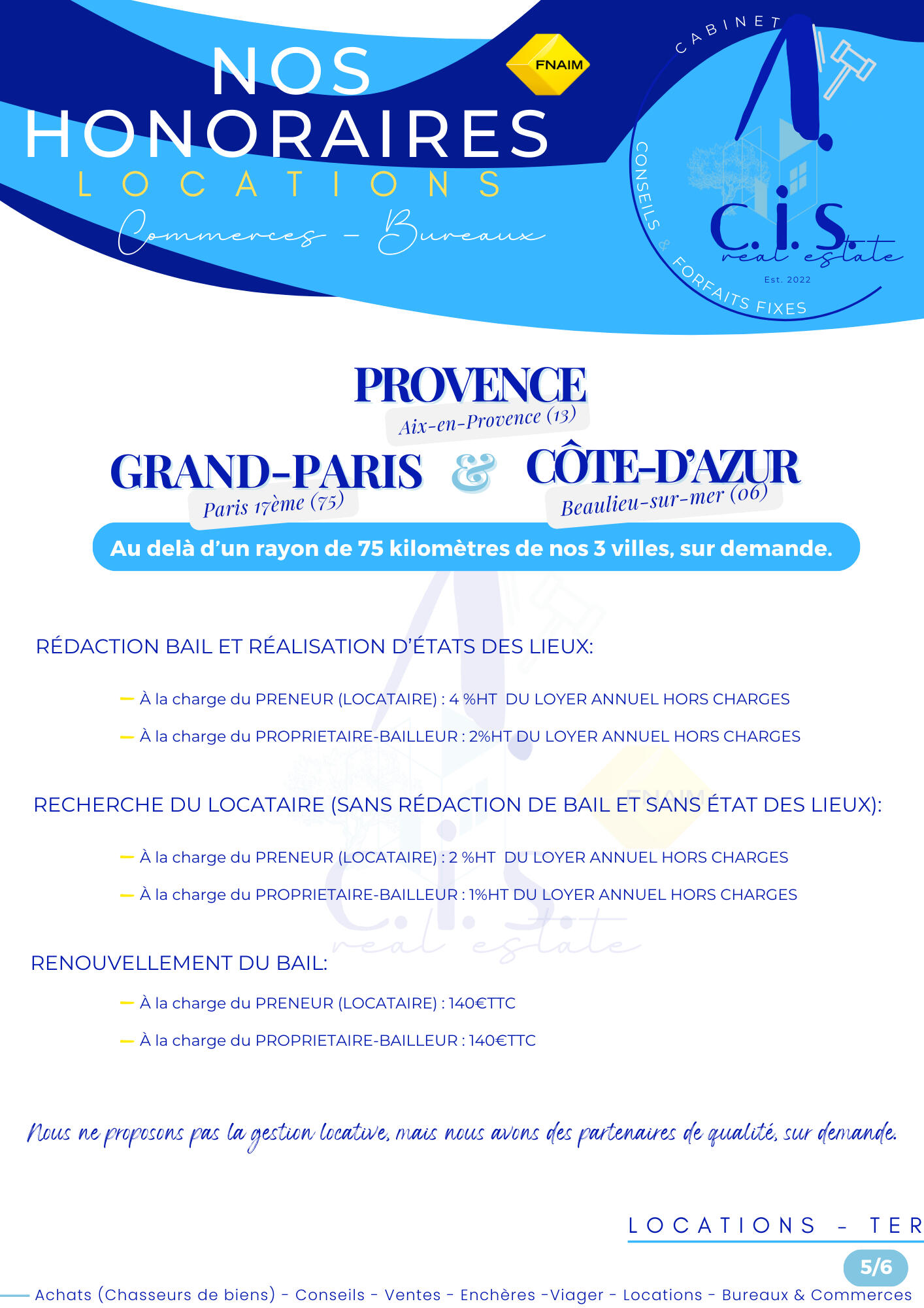Honoraires ACIS - forfaits fixes 5/6